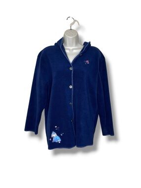 Vintage Disney Eeyore Fleece Cardigan Womens Medium Blue Button Front Embroidery
